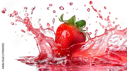 strawberry falling into water isolated on transparent background.