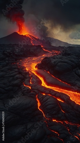 Lava flow descending from the volcano