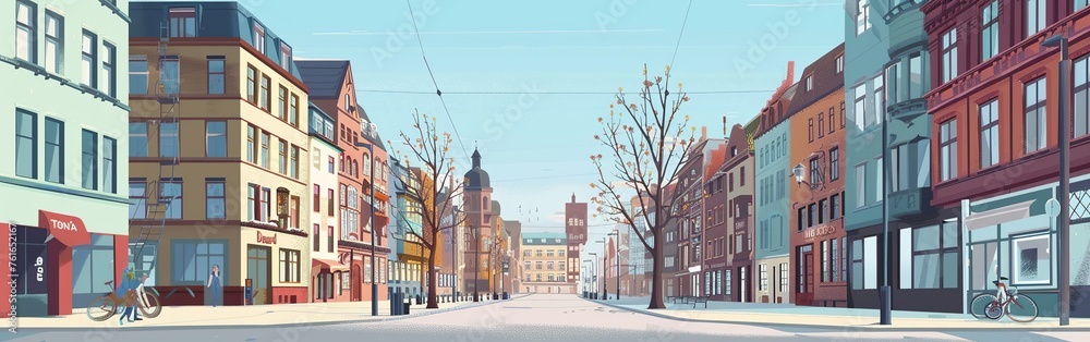  city street scene, vector, flat, day time