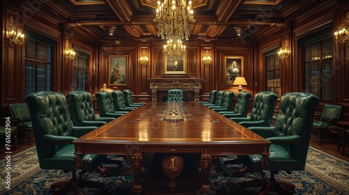 Historic Mahogany Boardroom Scene, generative ai photo