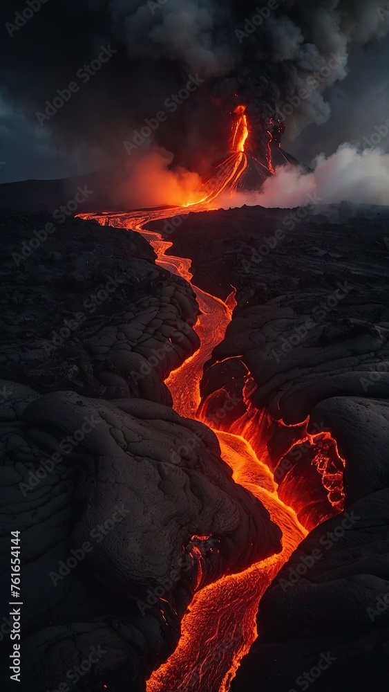 Lava flow descending from the volcano Lava flow descending from the volcano