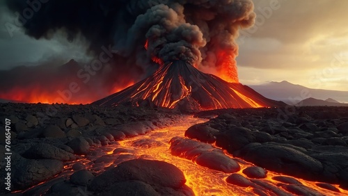 Lava flow descending from the volcano