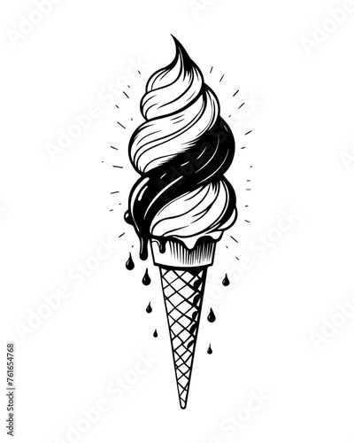 Ice cream sweet food icon isolated on white. Simple black emblem. Logo sketchy style.