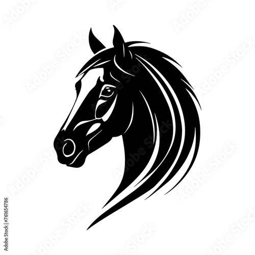 Horse animal head icon isolated on white. Simple black emblem. Logo sketch sign.
