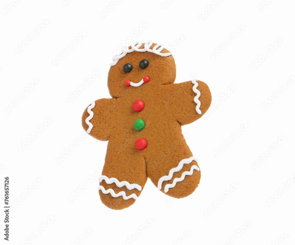 Christmas cookie in shape of gingerbread man isolated on white Christmas cookie in shape of gingerbread man isolated on white