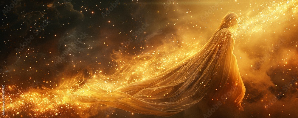 Celestial traveler, cloak of shimmering stardust, explores mystical ...