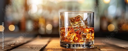 Crystal clear glass of refreshing whiskey photo