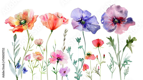 Watercolor Set of Untamed Wildflowers