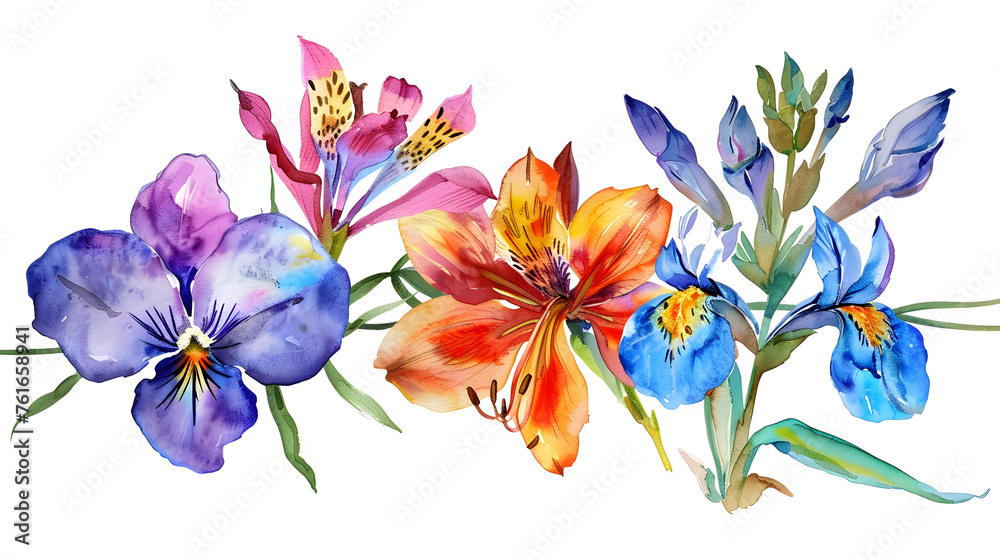 Vibrant Watercolor Flower Mix Isolated