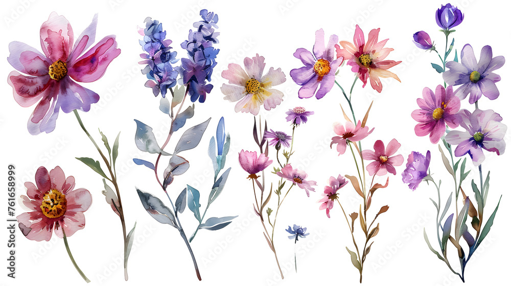 Enchanting Watercolor Fairy-tale Flowers - obrazy, fototapety, plakaty 