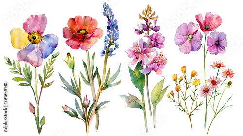 Watercolor Garden Flowers Variety