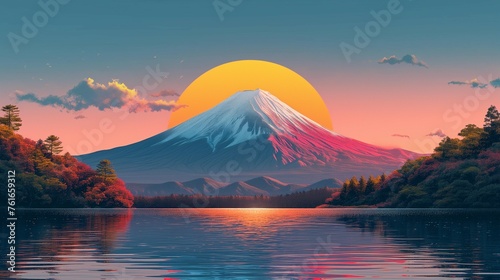 Whimsical Mount Fuji in Pop Art Style, generative ai
