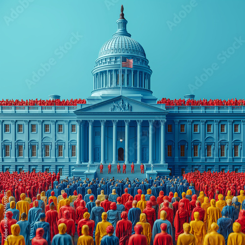 A conceptual image of an election campaign in the United States, comics style photo