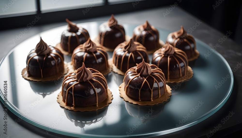 chocolate pastry on a glass table chocolate pastry on a glass table
