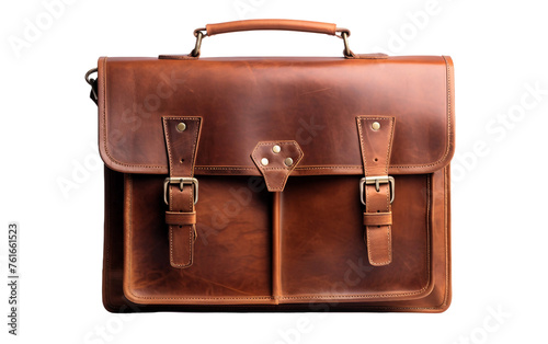 Classic Leather Briefcase Isolated on Transparent Surface