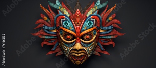 A visually striking tribal mask, featuring a vibrant electric blue pattern on a black background. The symmetry and artistry of this fictional characters mask create a powerful visual impact