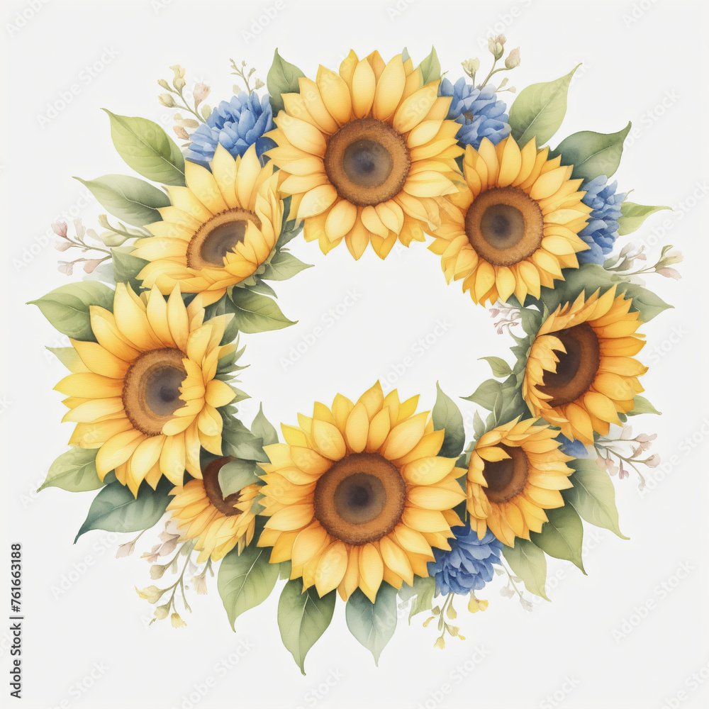 Fototapeta premium Drawing og sunflower crown on white background