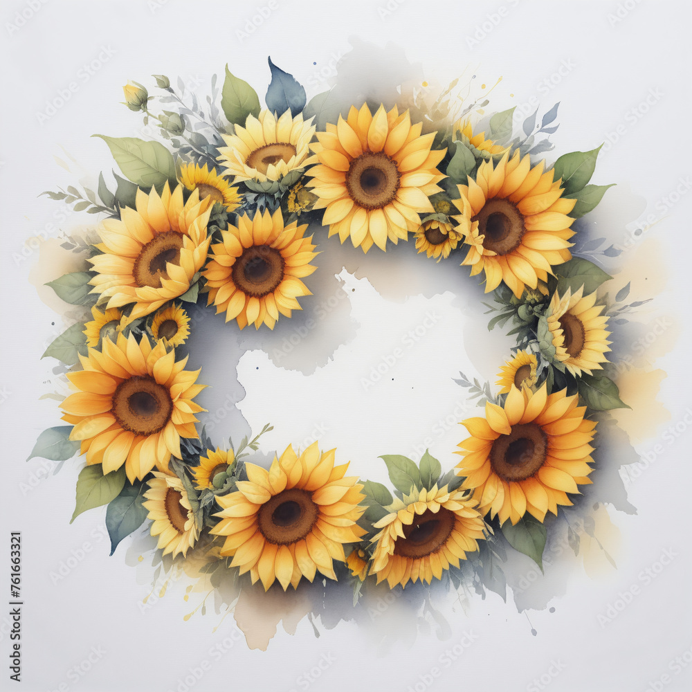 Drawing og sunflower crown on white background Drawing og sunflower crown on white background