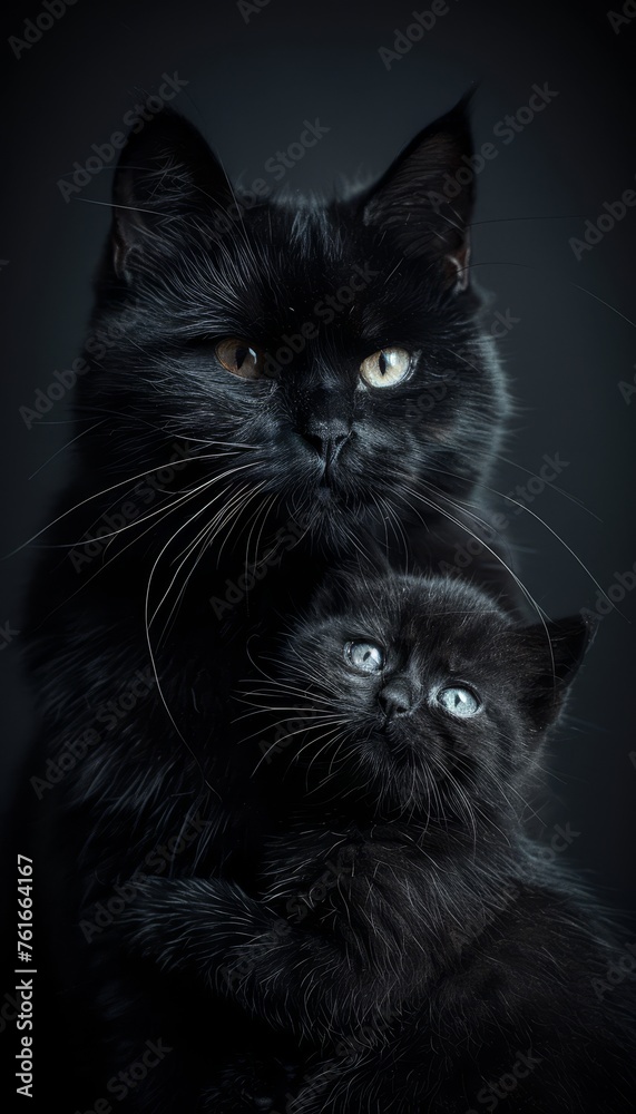 Male kodkod and kodkod kitten portrait with ample space on left for text placement Male kodkod and kodkod kitten portrait with ample space on left for text placement