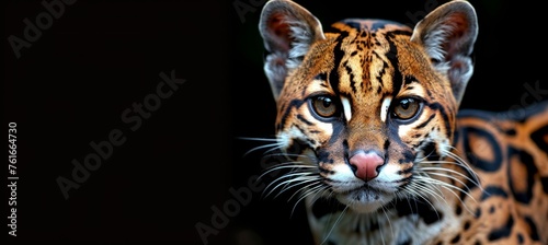 Male margay and kitten portrait, spacious area for text, object positioned on the right side © Andrei