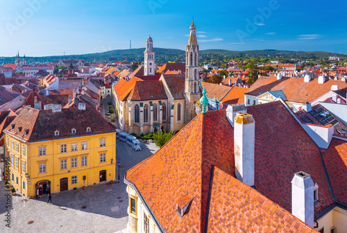 Obraz na płótnie Cityscape of Sopron, an old Hungarian town. View from the Fire Tower. w salonie