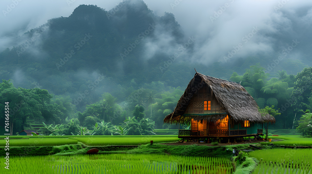 Rice field in the morning at Bali island, Indonesia
