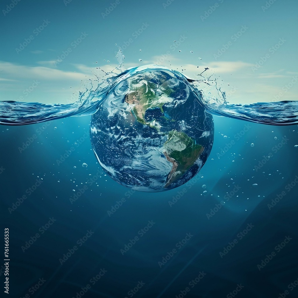 Fototapeta premium world water day concept floating earth on water wave