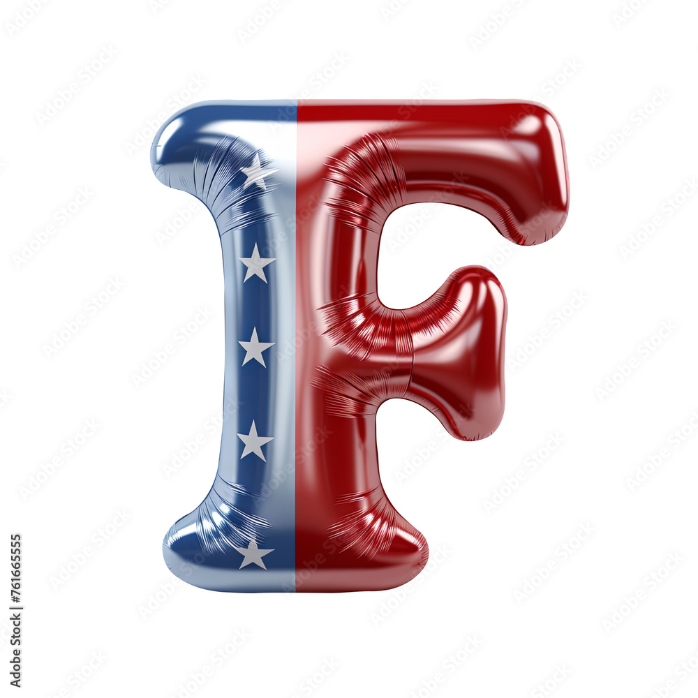 USA flag style metallic F alphabet balloon Realistic 3D on white background. Generative ai USA flag style metallic F alphabet balloon Realistic 3D on white background. Generative ai