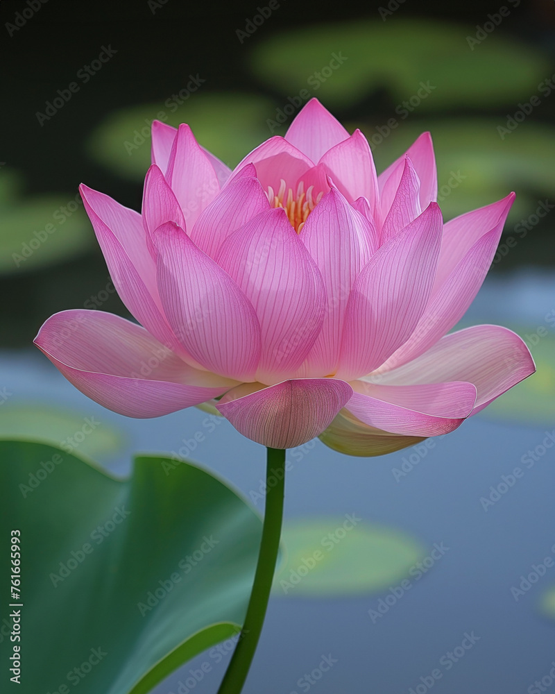 Beautiful lotus flower or water lily in pond with green leaves. generative AI Beautiful lotus flower or water lily in pond with green leaves. generative AI