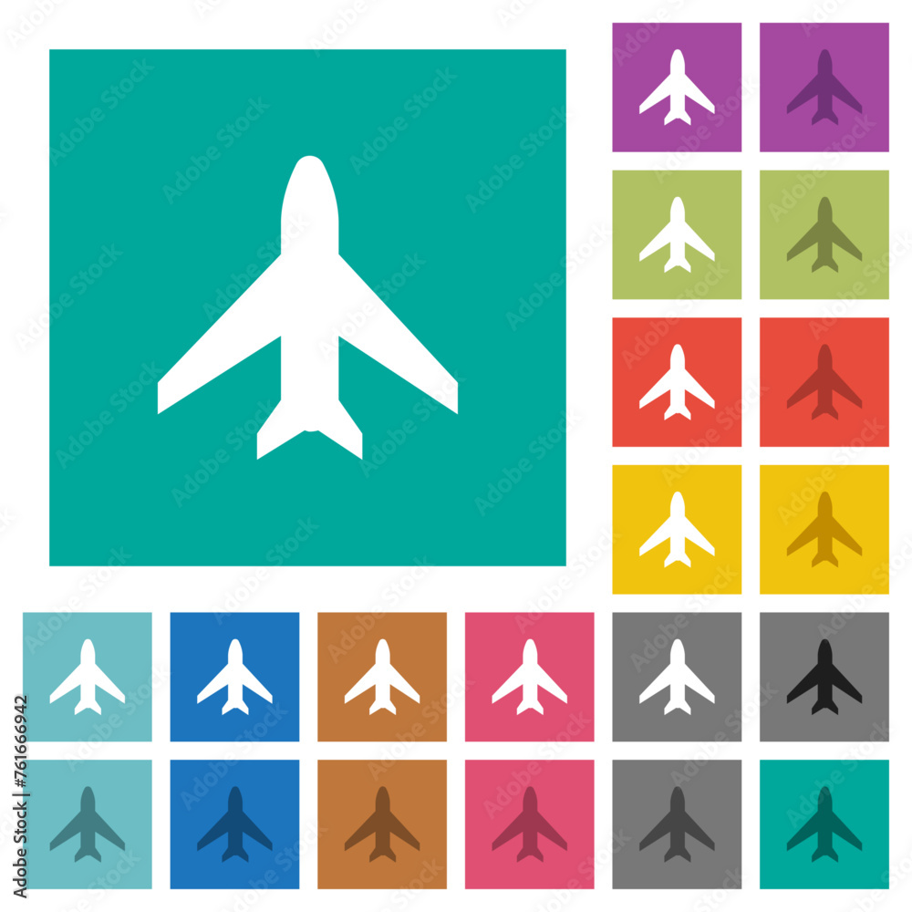 Airplane top view solid square flat multi colored icons