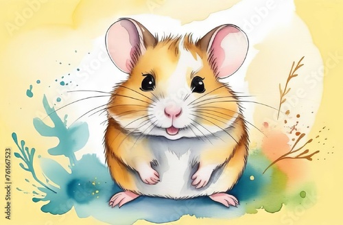 Cute hamster on a soft yellow background