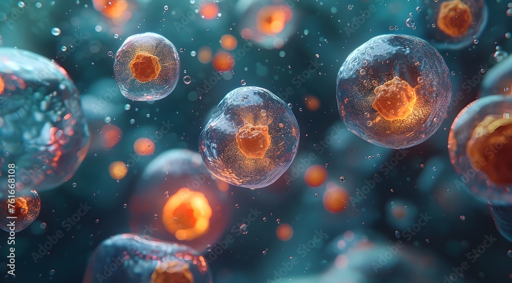 Human Cells in Microscopic Symphony: A Dance of Repair and Division in an Orange and Blue Realm Human Cells in Microscopic Symphony: A Dance of Repair and Division in an Orange and Blue Realm