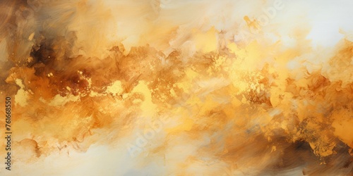 Abstract Yellow and Brown Painting on White Background Generative AI © Johnathan