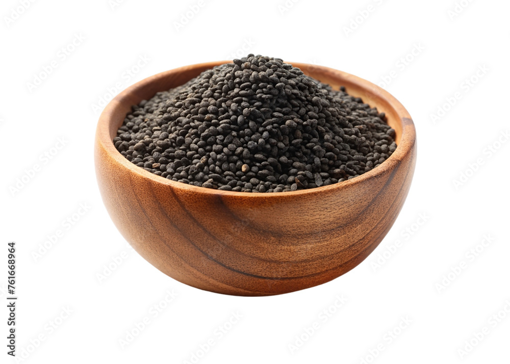 Wooden bowl of black sesame seeds. isolated on transparent background. Wooden bowl of black sesame seeds. isolated on transparent background.