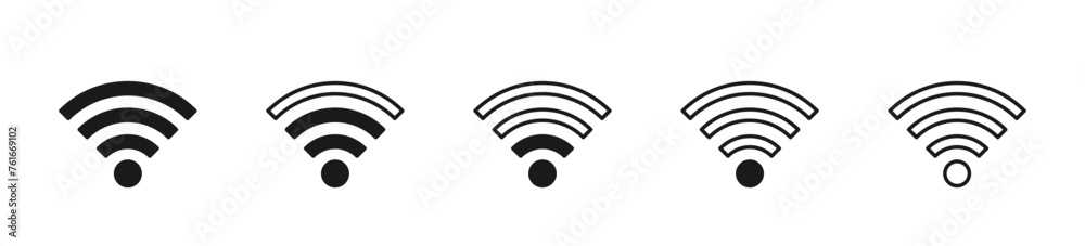Wi-Fi Icon set symbol. Collection of stock vector images depicting symbols and icons related to wireless Wi-Fi connectivity. Wireless and wifi icon or wi-fi icon sign for remote internet access.