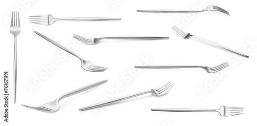 Shiny silver forks isolated on white, set