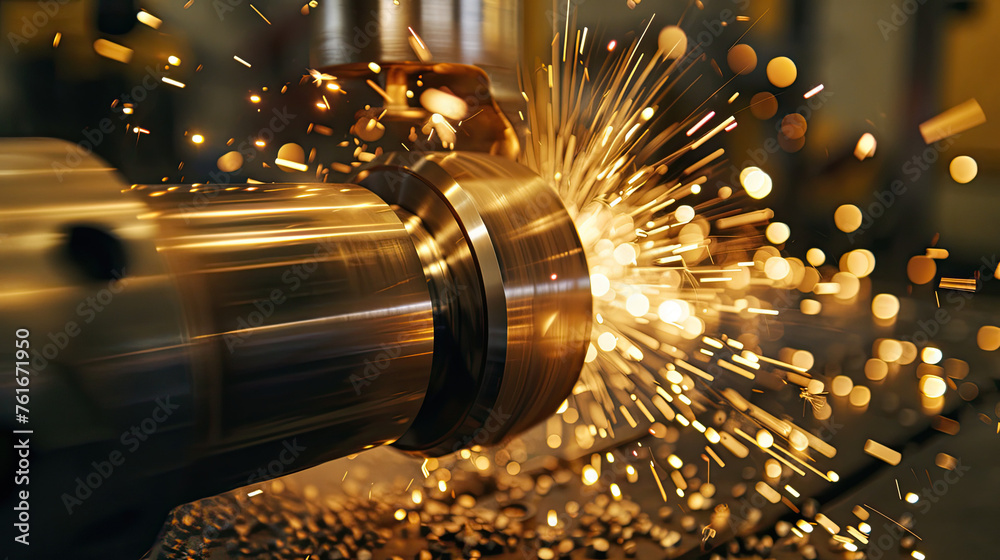 Internal grinding of a cylindrical part with an abrasive wheel on a machine, sparks fly in different directions. Metal machining Internal grinding of a cylindrical part with an abrasive wheel on a machine, sparks fly in different directions. Metal machining