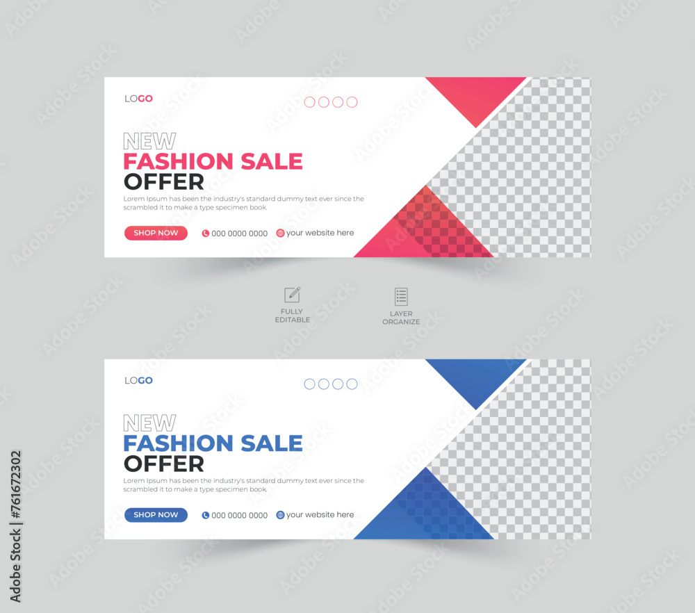 Fashion sale Facebook cover design template, social media cover and web banner ads design, trendy sale banner. Fashion sale Facebook cover design template, social media cover and web banner ads design, trendy sale banner.