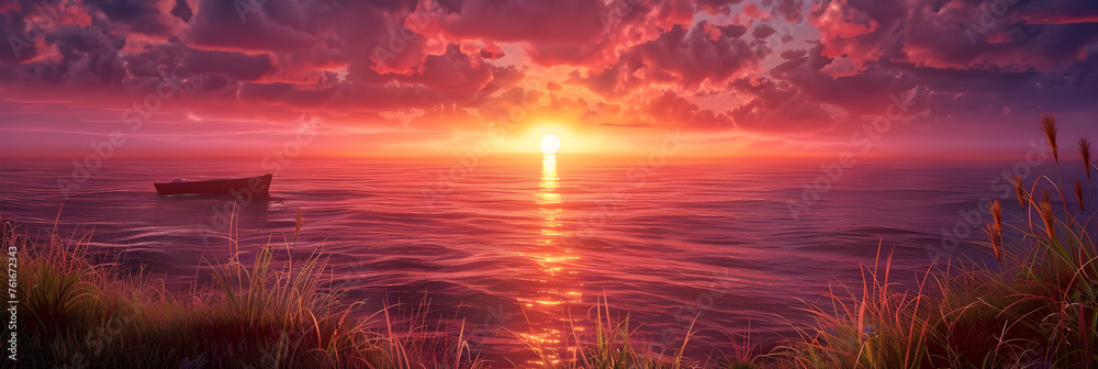 Fiery Sunset over Tranquil Sea: A Scene of Breathtaking Splendor