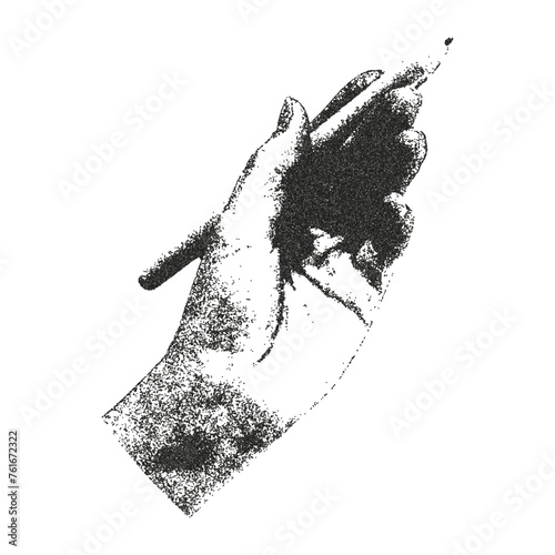 Hand hold pen. Retro photocopy effect. Trendy y2k element for design