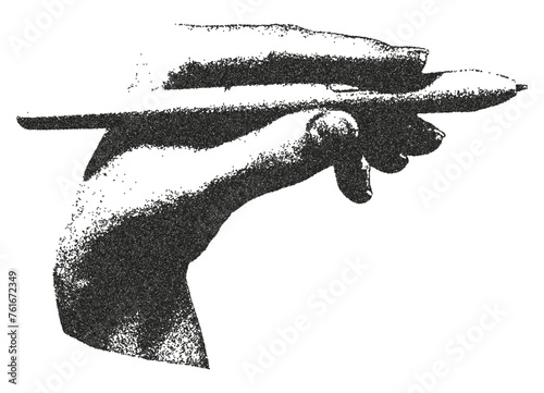 Hand hold pen. Retro photocopy effect. Trendy y2k element for design