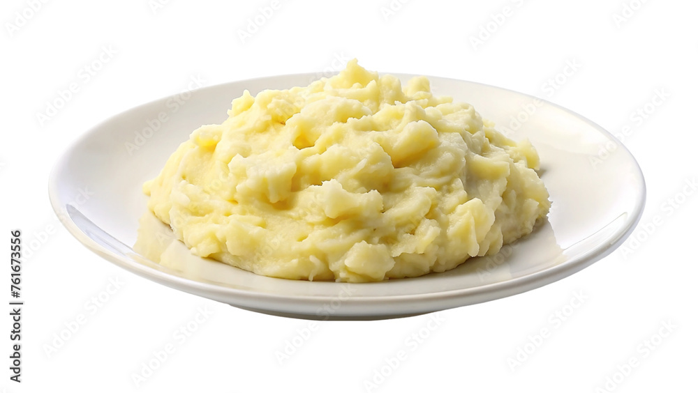 White plate of boil potato mashed. isolated on transparent background. White plate of boil potato mashed. isolated on transparent background.