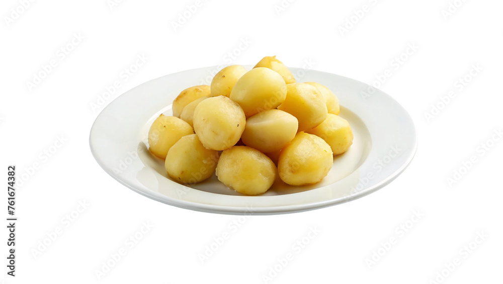 White plate of peeled boiled potatoes. isolated on transparent background. White plate of peeled boiled potatoes. isolated on transparent background.