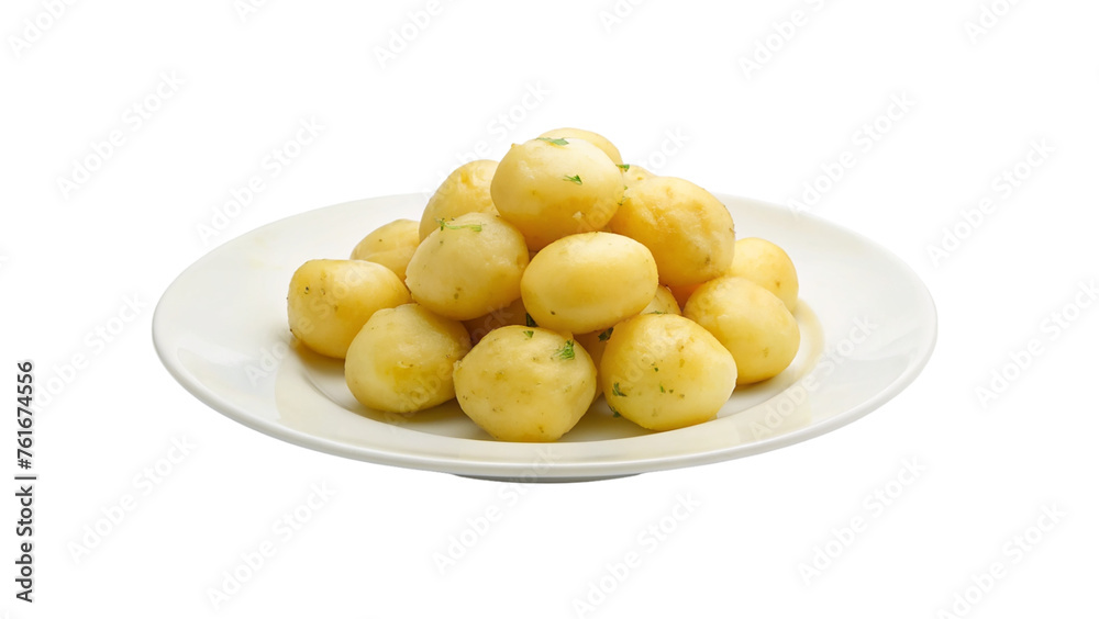 White plate of peeled boiled potatoes. isolated on transparent background. White plate of peeled boiled potatoes. isolated on transparent background.
