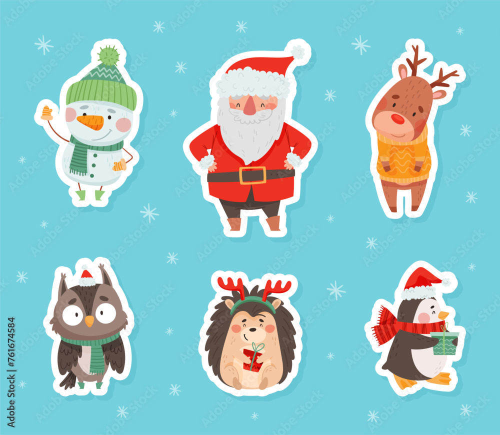 Cute Christmas Character with Pretty Face Vector Set Cute Christmas Character with Pretty Face Vector Set