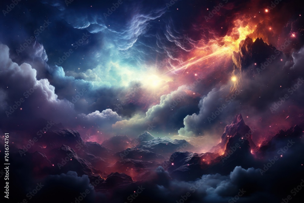 Colorful Sky With Clouds and Stars Generative AI