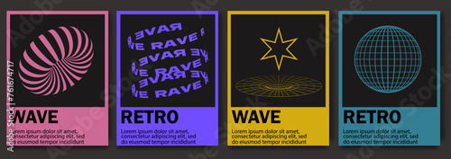 Collection of swiss design posters. Meta modern graphic elements. Abstract modern covers. Futuristic artwork. Collection of futuristic cyberpunk covers for music, hackathon or science event. 