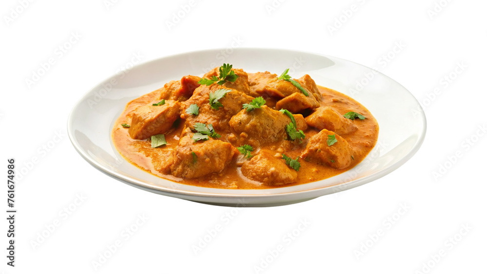 White plate of butter chicken curry. isolated on transparent background. White plate of butter chicken curry. isolated on transparent background.