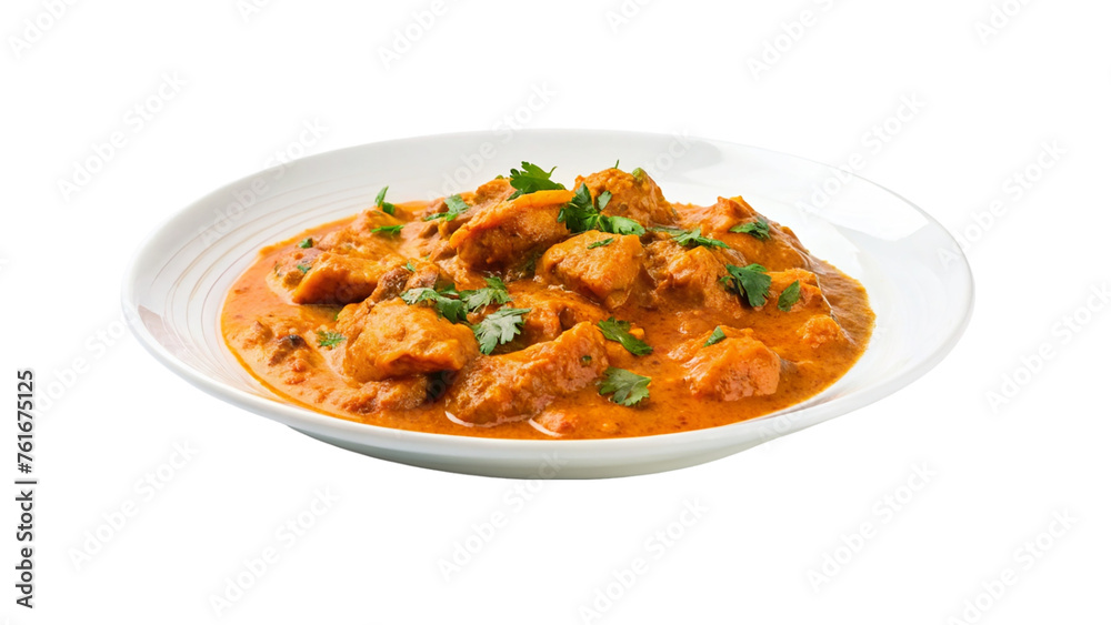 White plate of butter chicken curry. isolated on transparent background. White plate of butter chicken curry. isolated on transparent background.