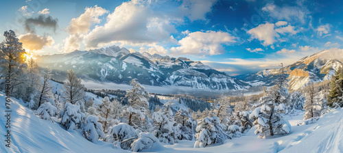 Panoramic view of beautiful snowy mountain peak